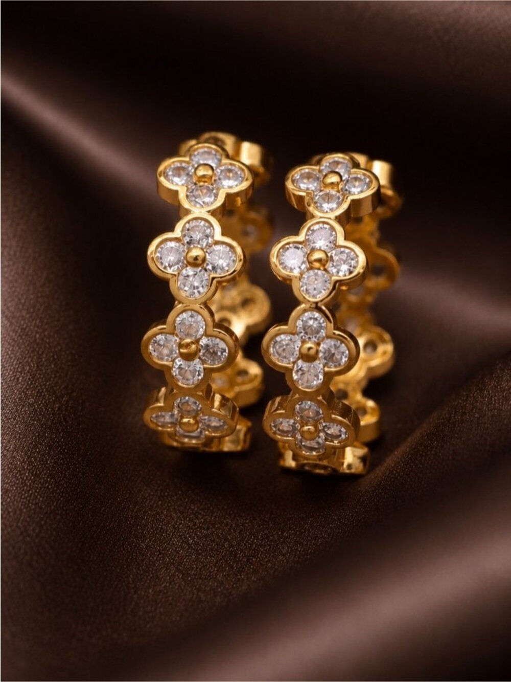 14K gold plated floral hoop earrings